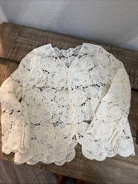 Women's Ivory Floral Lace Button-Front Jacket